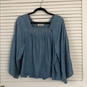 Madewell chambray denim square neck blouse